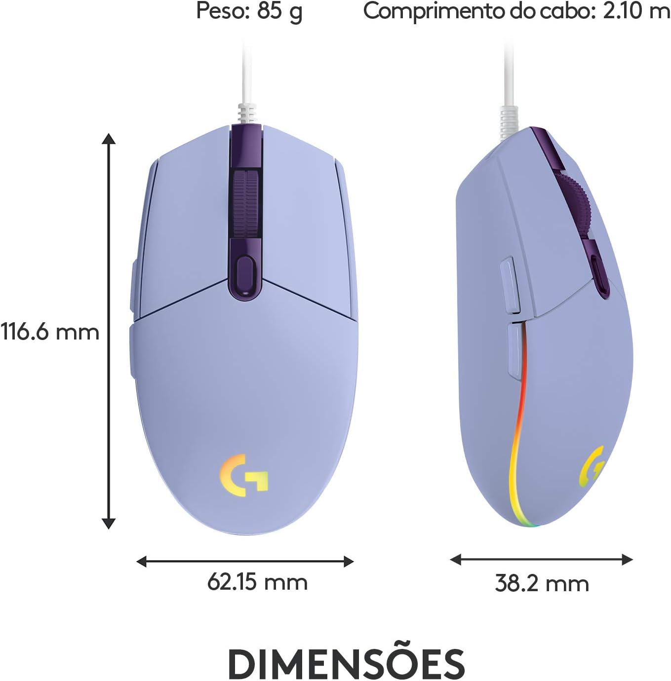 Mouse Logitech g102 lightspeed mouse para jogos com fio (ROXO)