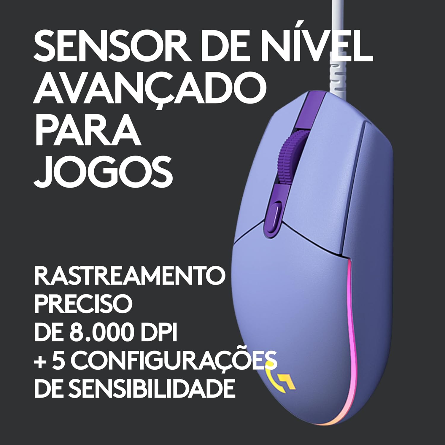 Mouse Logitech g102 lightspeed mouse para jogos com fio (ROXO)