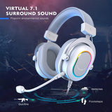 FIFINE-RGB Gaming Headset com som surround 7.1 e microfone, fone de ouvido Over-ear, controle em linha para PC, PS4, PS5, Ampligame-H6W