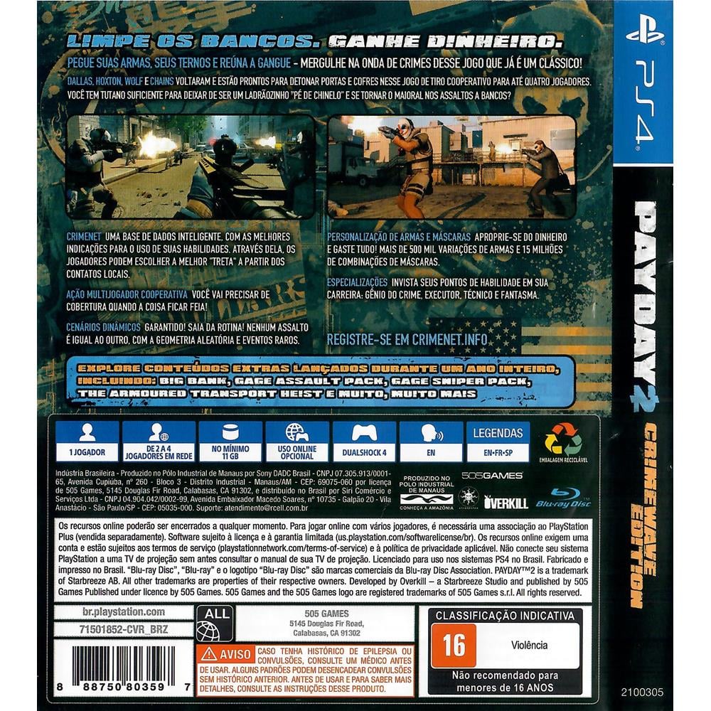 PAYDAY 2: CRIMEWAVE EDITION PS4 USADO
