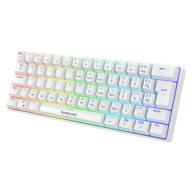 Teclado Gamer Mecânico Neologic Precision Pro Polar 60% RGB Hot Swap 61 Teclas Switch Blue Branco Cabo Tipo C - Proplr-blue