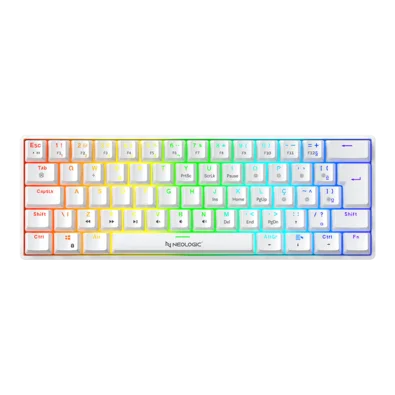 Teclado Gamer Mecânico Neologic Precision Pro Polar 60% RGB Hot Swap 61 Teclas Switch Blue Branco Cabo Tipo C - Proplr-blue