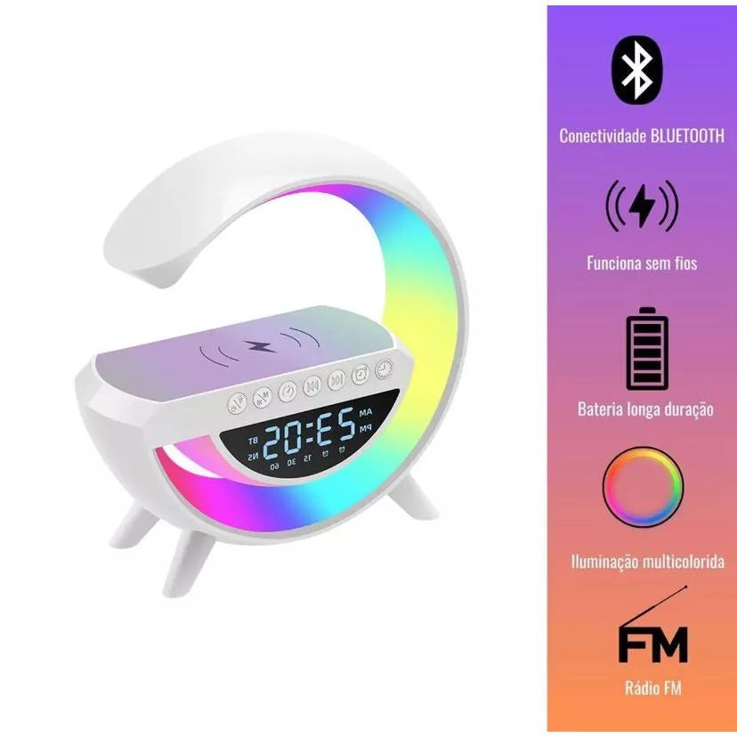 Caixa de Som G-Speaker Luminária Bluetooth Carregador Grande (COM RELOGIO) 8423