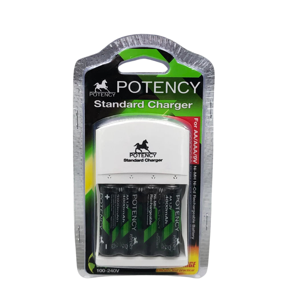 Carregador + 4 Pilhas Aa 4800mah Potency Recarregável