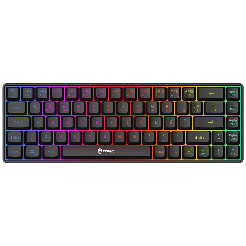 TECLADO GAMER MEMBRANA FAY PRETO LED RAINBOW 60% COM FIO - EVOLUT GAMER