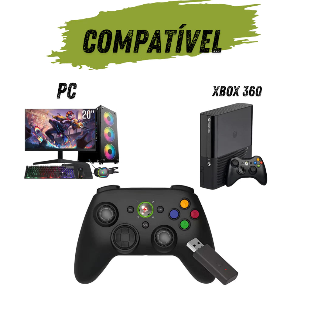 Controle para Xbox360 e PC Gamer Console Joystick sem fio com bateria recarregável