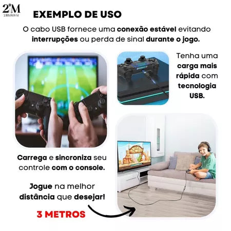 Cabo Carregador Controle PS4 e XBOX One 3m USB