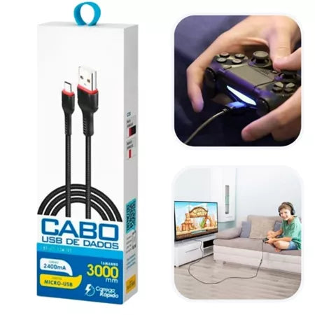 Cabo Carregador Controle PS4 e XBOX One 3m USB