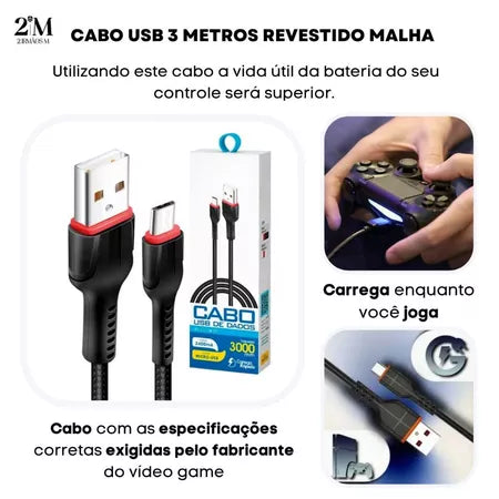Cabo Carregador Controle PS4 e XBOX One 3m USB