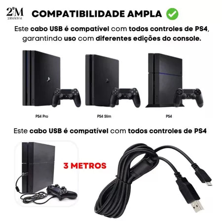Cabo Carregador Controle PS4 e XBOX One 3m USB