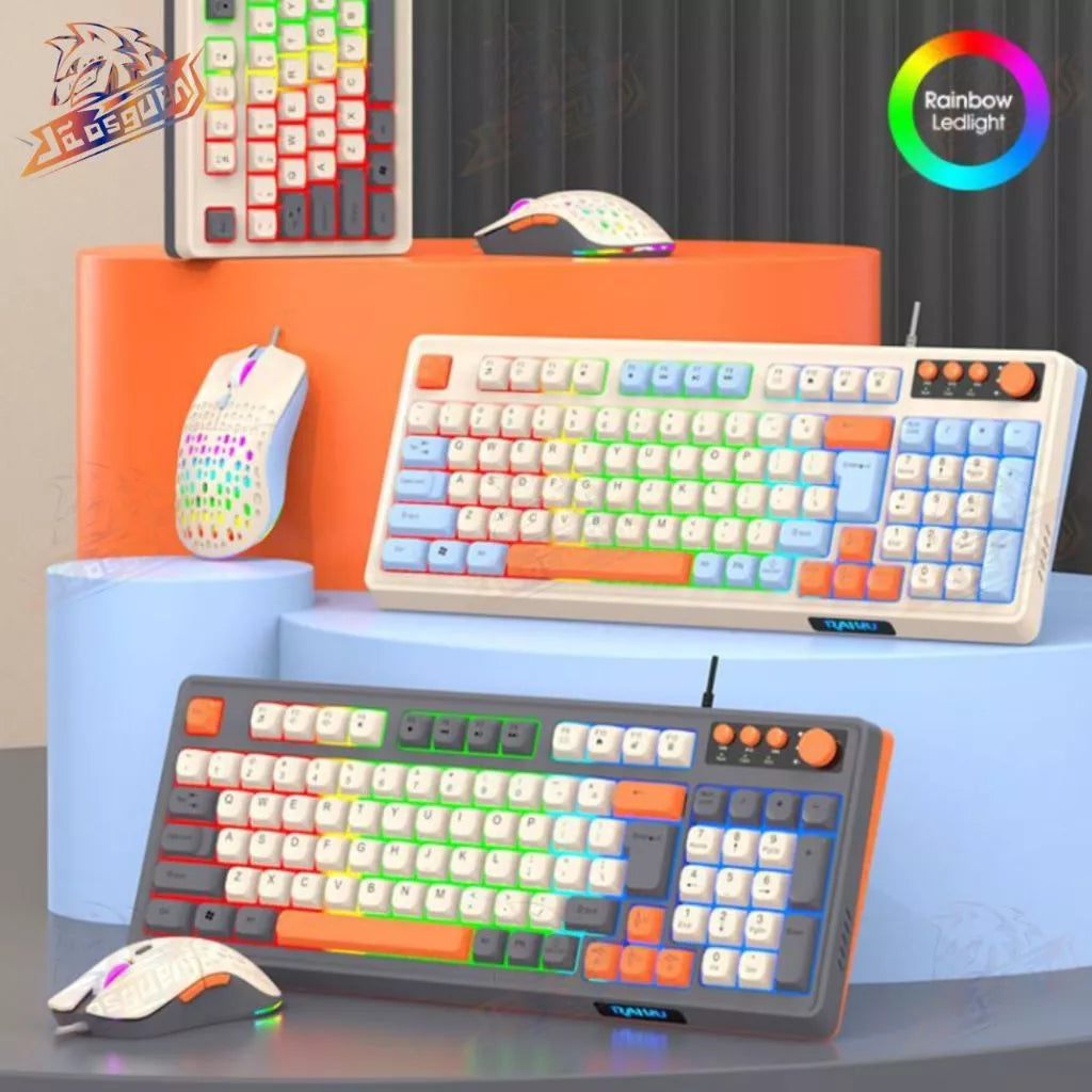 Kit Teclado E Mouse De Gamer Com Fio Para Três combinações de cores Iluminado 98 Teclas CINZA