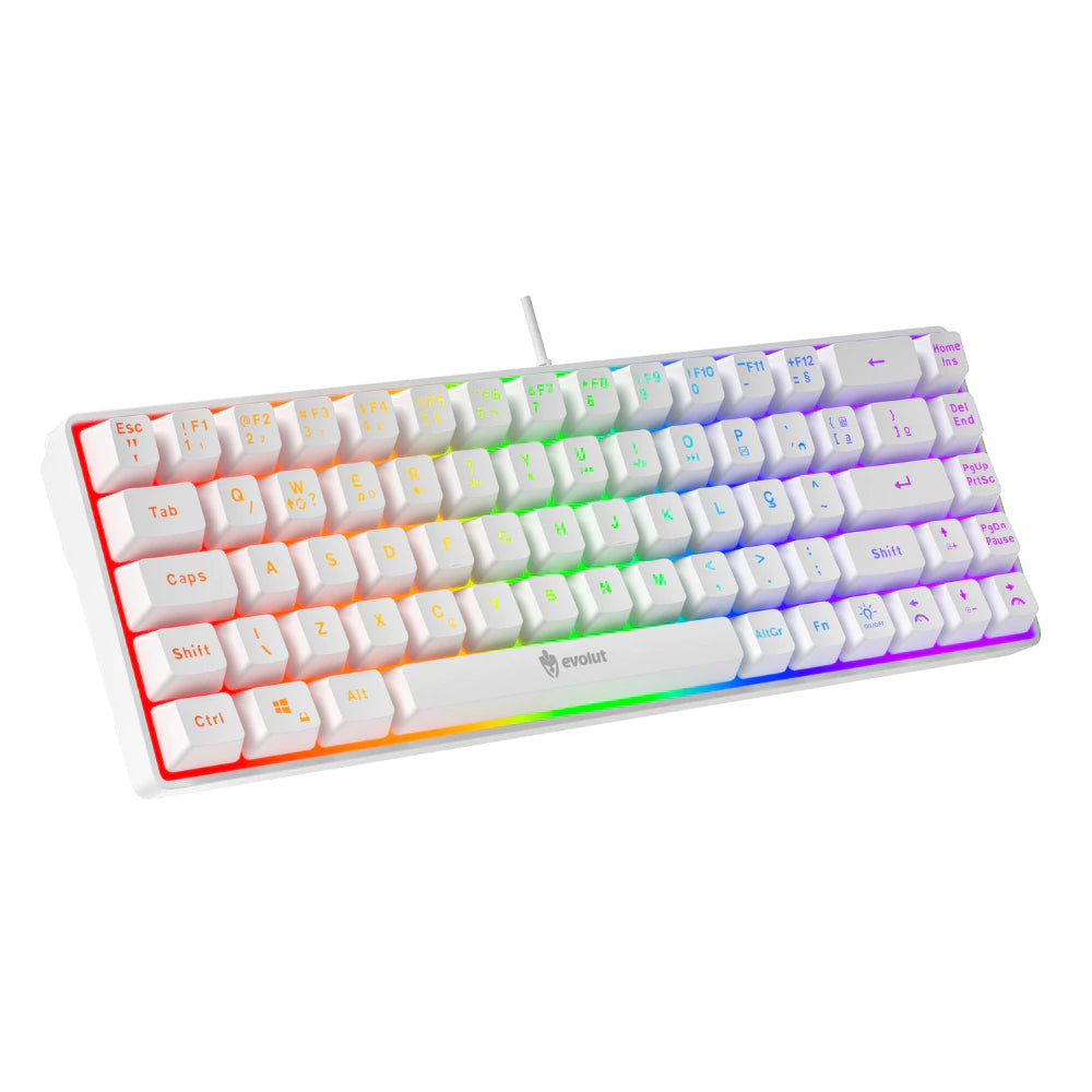 TECLADO GAMER MEMBRANA FAY Branco LED RAINBOW 60% COM FIO - EVOLUT GAMER