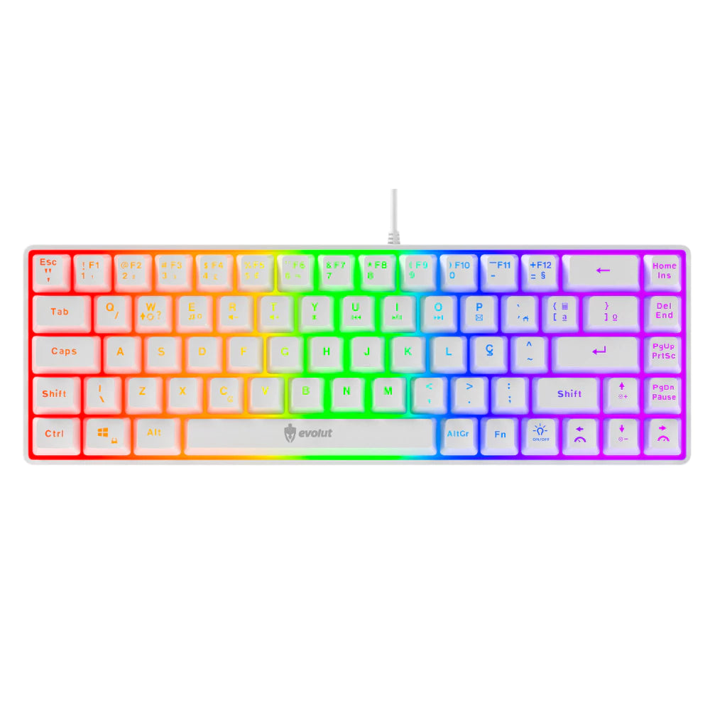 TECLADO GAMER MEMBRANA FAY Branco LED RAINBOW 60% COM FIO - EVOLUT GAMER