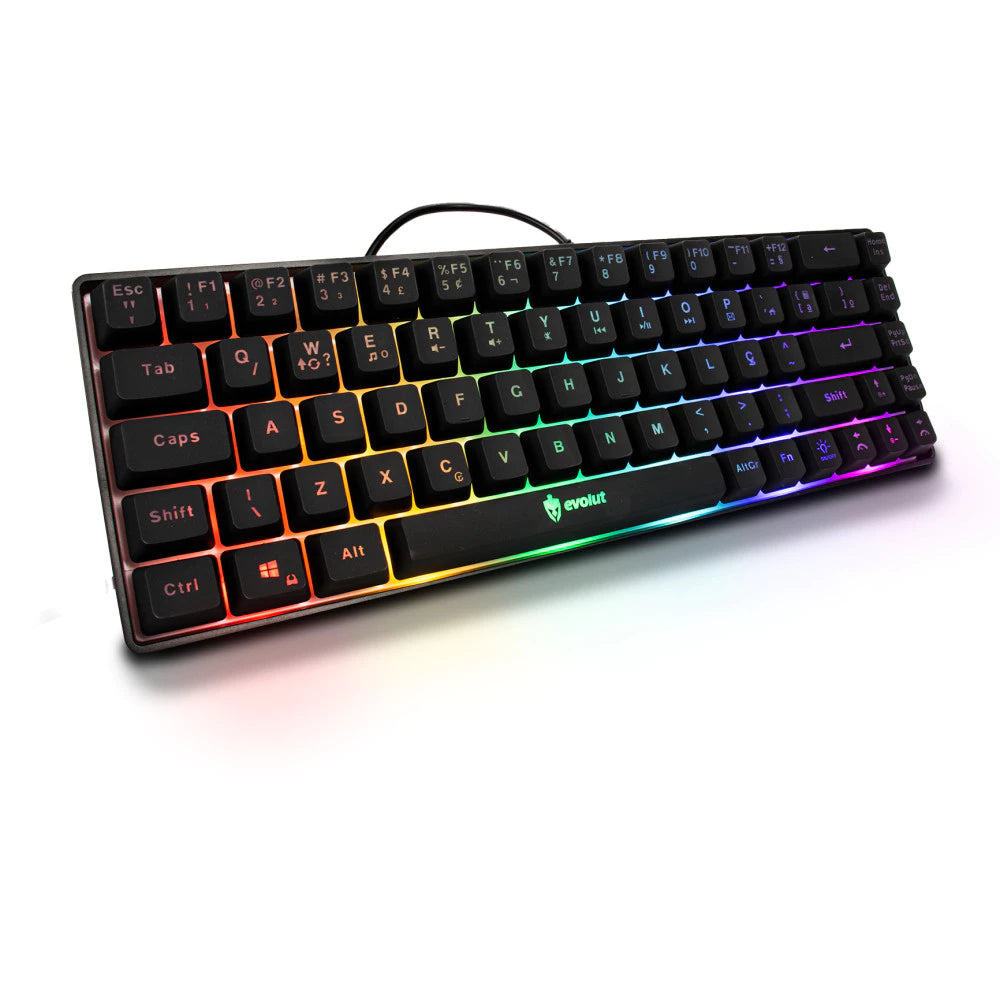 TECLADO GAMER MEMBRANA FAY PRETO LED RAINBOW 60% COM FIO - EVOLUT GAMER
