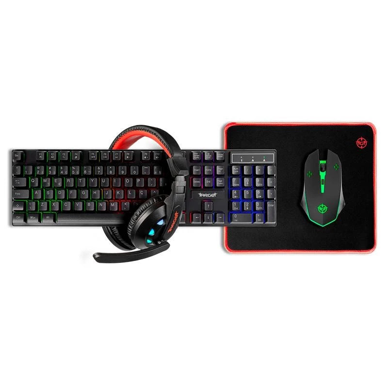 Combo Gamer TGT Ariete 4x1 Rainbow. Teclado, Mouse 1600DPI, Mousepad e Headset 40mm, TGT-ART-RBW01