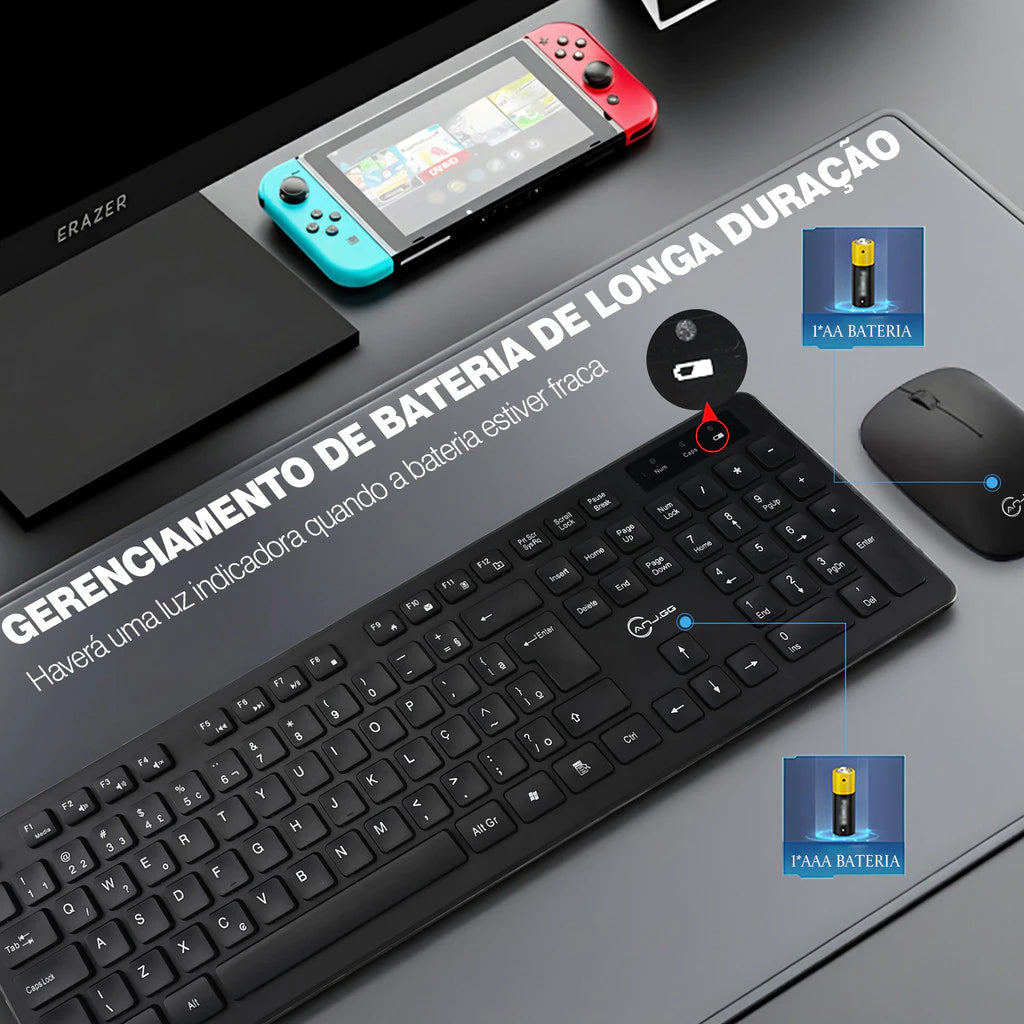 Kit Teclado E Mouse Sem Fio Wireless 2.4ghz 3200dpi Óptico SusStore
