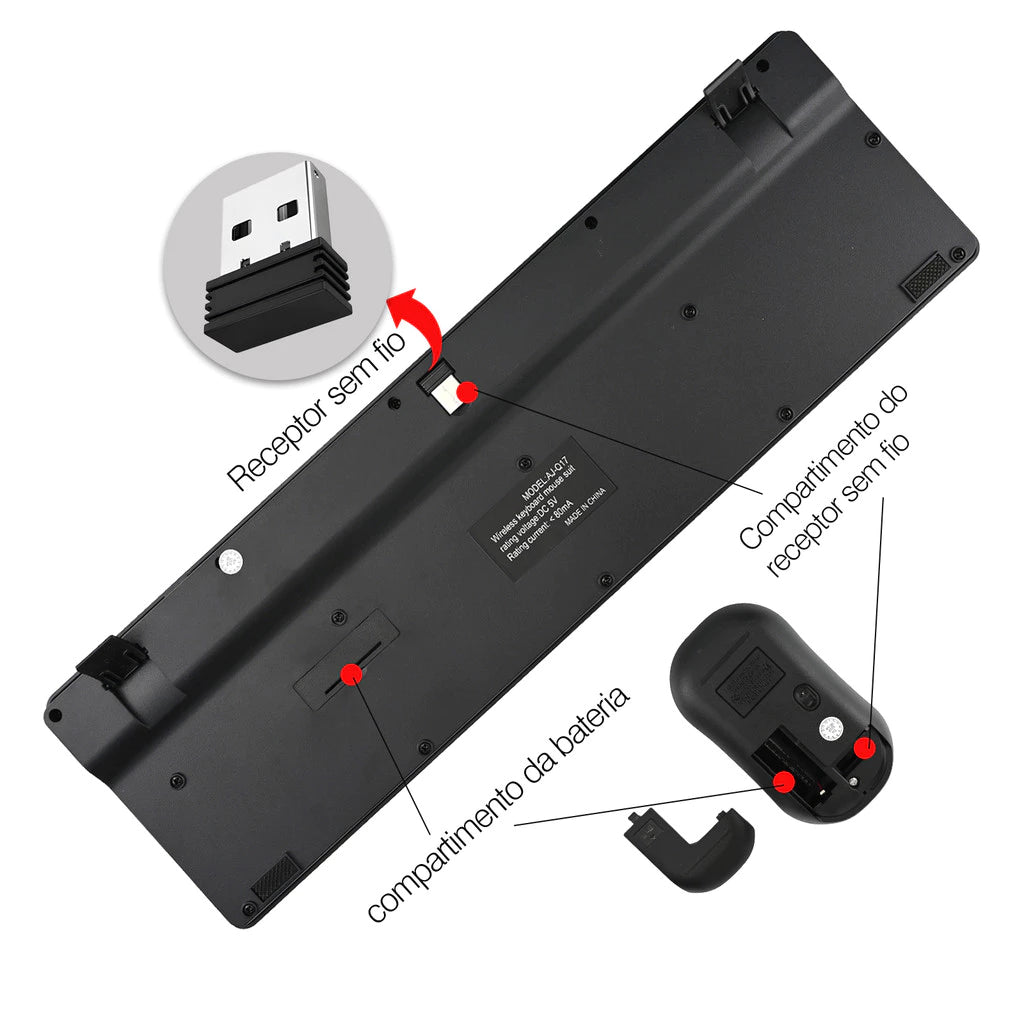 Kit Teclado E Mouse Sem Fio Wireless 2.4ghz 3200dpi Óptico SusStore